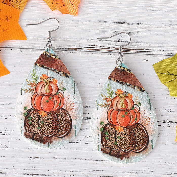 Wholesale Thanksgiving cow pattern pendant earrings pu leather earrings gift