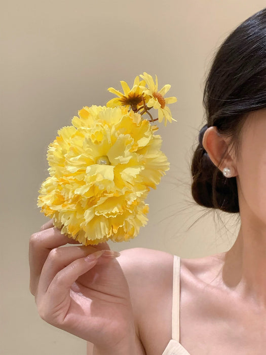 Wholesale Yellow Flower Hairpin, Female Flower Side Clip, Holiday Style Photo Hair Accessory