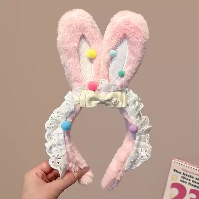 Wholesale Cute Bow Lace Plush Rabbit Ear Hair Band Women Wash Face Hair Band