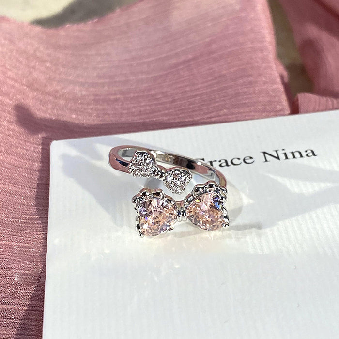 Wholesale Pink Diamond Bow Ring Women's Fashion Ring