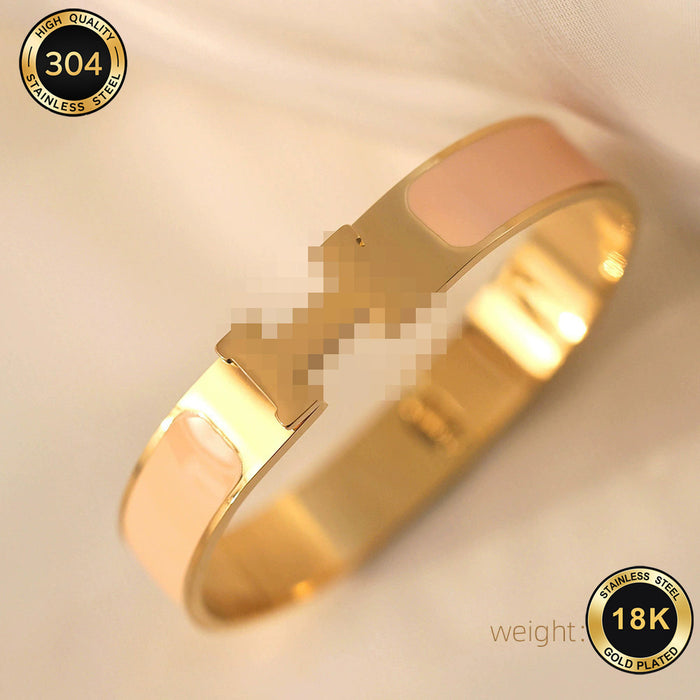 Wholesale Wide Purple Enamel H Letter Titanium Steel Stackable Bracelet Fashion Couple Jewelry Accessory