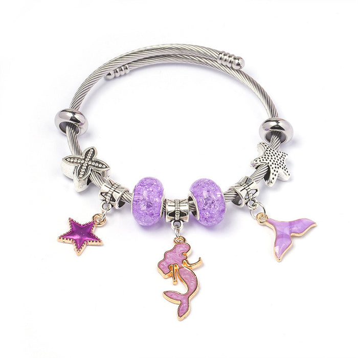 Wholesale DIY Adjustable Blue Ocean Series Mermaid Pendant Bracelet