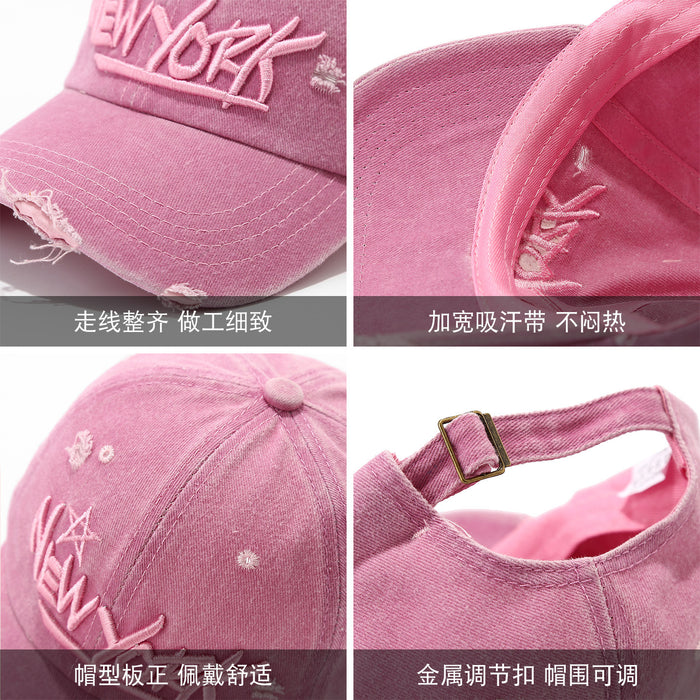 Wholesale  Ripped Hip-Hop Washed Baseball Cap for Men and Women New York Stereo Letter Embroidered Peaked Cap