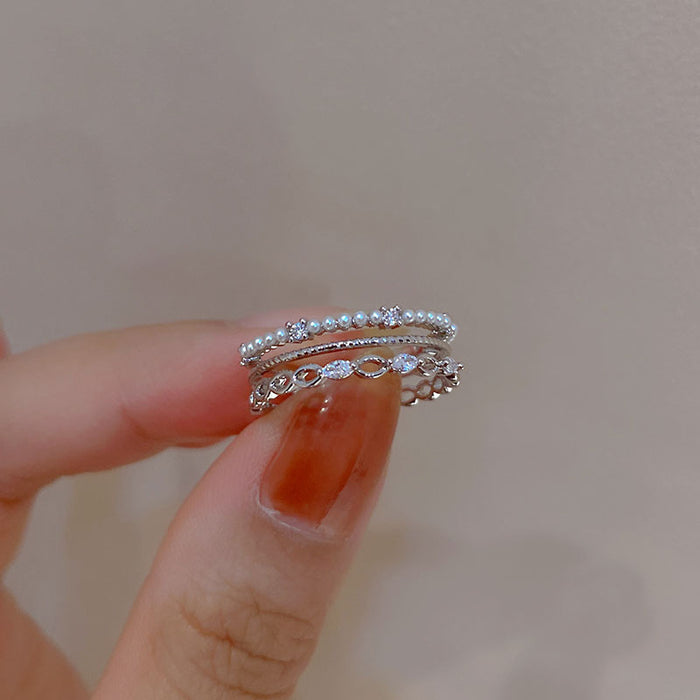 Wholesale Zircon diamond geometric love open ring sweet niche fresh index finger ring fashion high-end jewelry