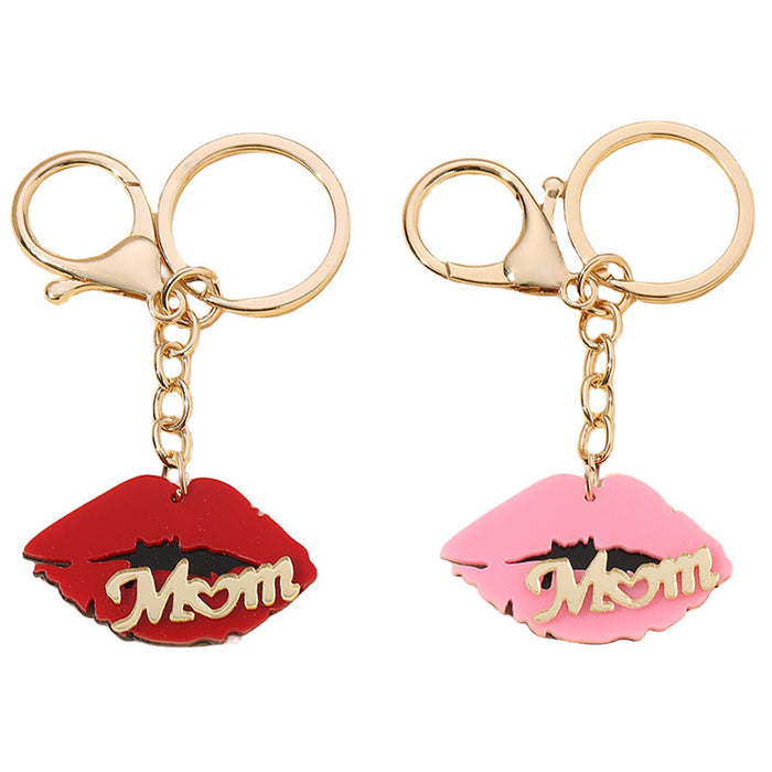 Wholesale Mother's Day Acrylic Heart Red Lips English Letters MOM Keychain JDC-KC-RongR009