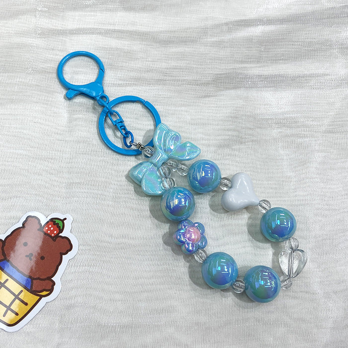 Wholesale White Metal Heart Beaded Keychain - Cute Bag Charm Decorative MOQ≥2