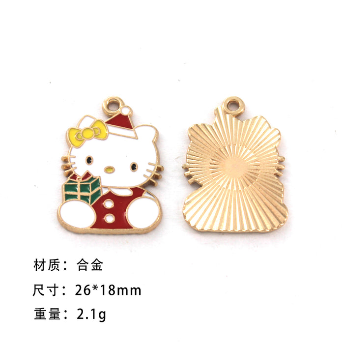 Wholesale 10pcs Cute Christmas Cat Cartoon Collection Alloy Dripping Oil  Earrings Pendant Keychain Pendant Jewelry Accessories