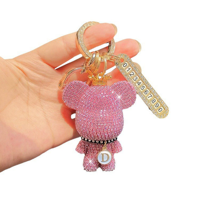 Wholesale Car Keychain Full Diamond Cartoon Big Head Bear Key Chain Letter Cartoon Exquisite Girl Key Pendant Gift