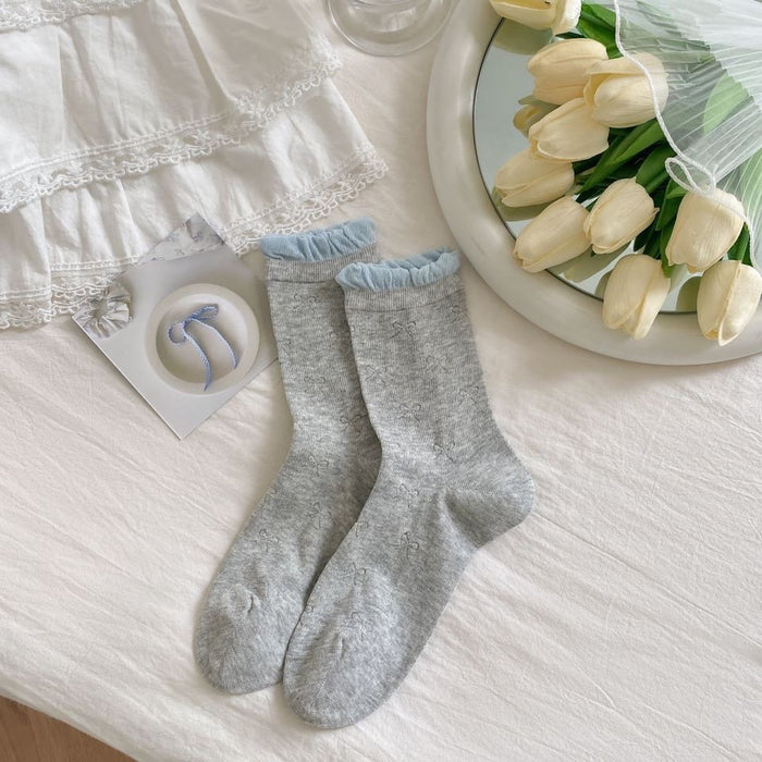 Wholesale Bow tie pile socks, mesh eye tube socks, boneless breathable