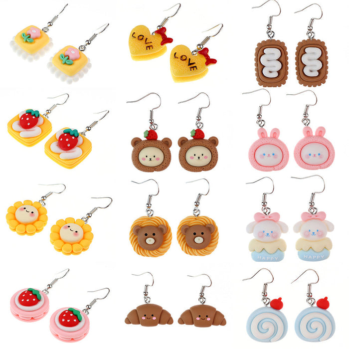 Wholesale Cartoon Simulation Dessert Food Play Earrings JDC-NS-NiQing008