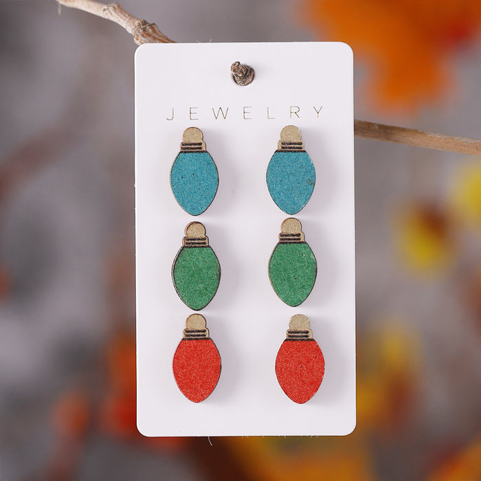 Wholesale Christmas Tree Gradient Wooden Earring Set Fashion Jewelry Accessory