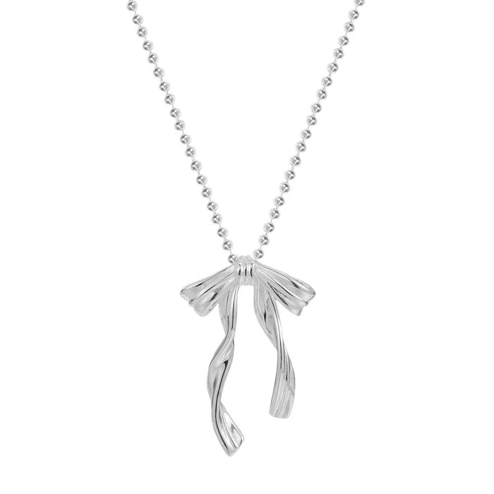 Wholesale Light luxury bow necklace, niche frosted three-dimensional bow necklace, collarbone chain