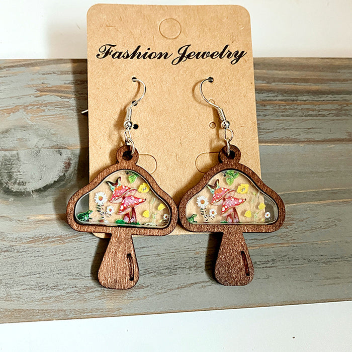 Wholesale Retro Floral Mushroom Wooden Earrings Jewelry Accessory