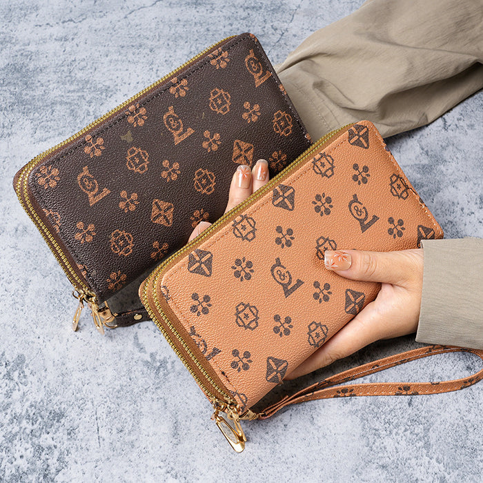 Wholesale Retro Fashion Women' s Long Wallet with Letter Pattern Large Capacity Zipper PU Leather MOQ≥3