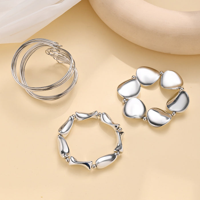 Wholesale geometric intertwined lines open bangle punk style beaded bracelet set