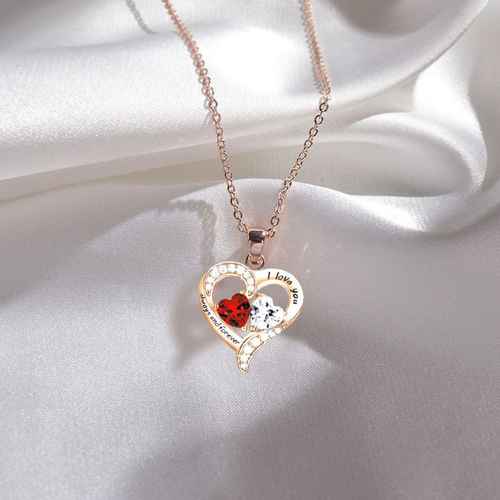 Wholesale Heart-shaped zinc alloy double heart pendant necklaces