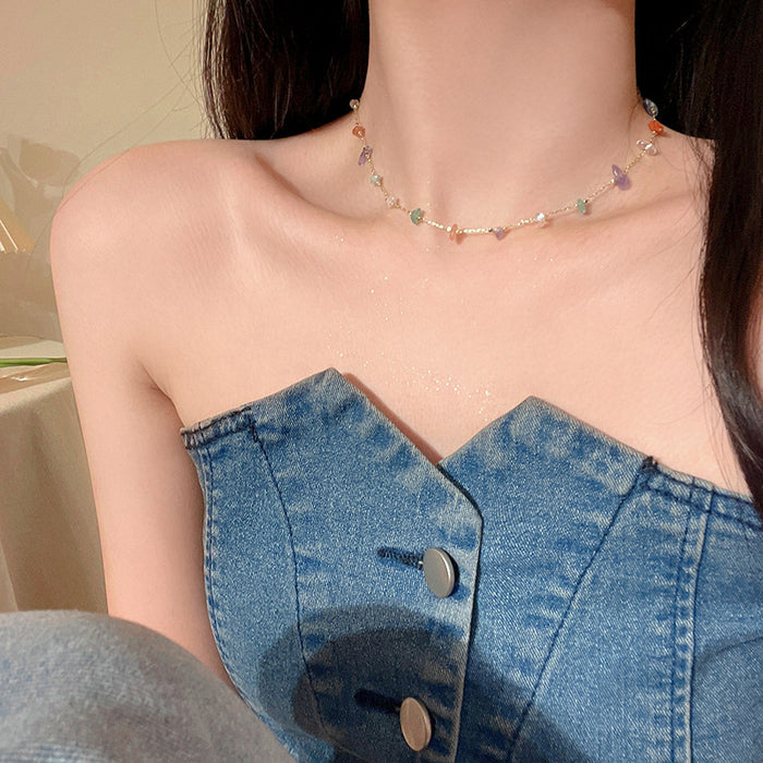 Wholesale Colorful gemstone necklace, collarbone chain, simple and fashionable temperament, versatile necklace