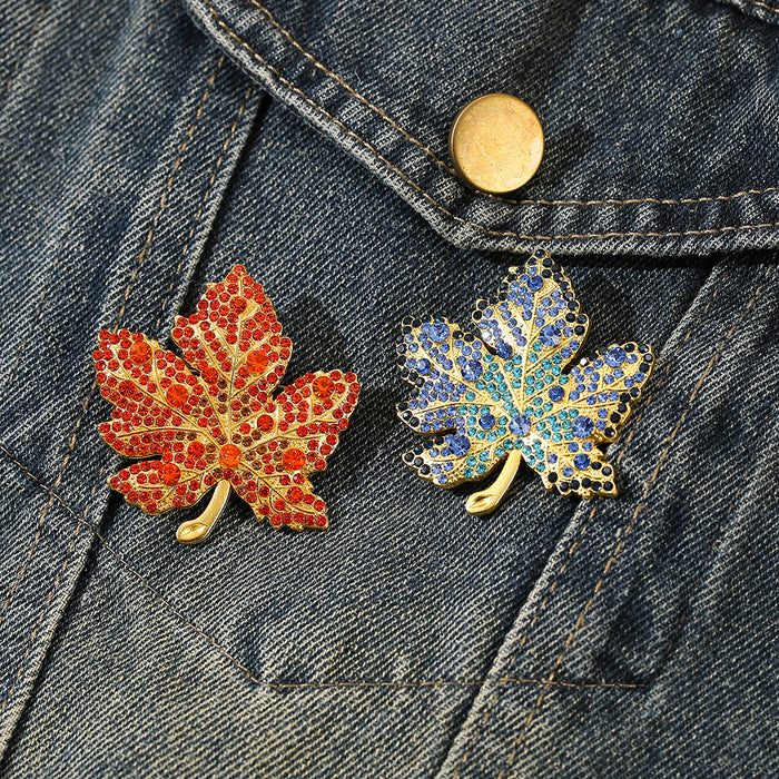 Wholesale Trendy Maple Leaf Brooch Rhinestone Elegant Anti Exposure Metal Pin For Women Boutique Jewelry Accessory