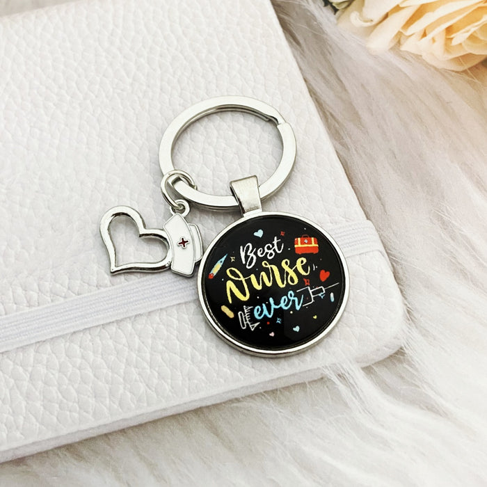 Wholesale Nurses Day Color Printed Time Gemstone Alloy Keychain JDC-KC-HengX029