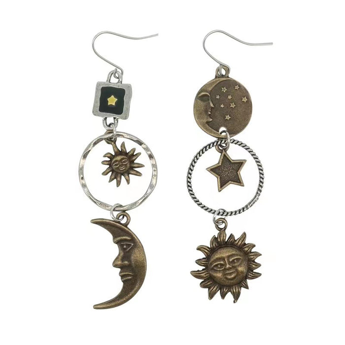 Wholesale Sun and Moon Asymmetrical Tassel Pendant Earrings Niche Design Earrings