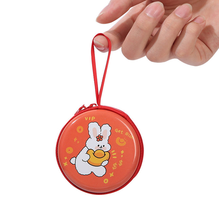 Wholesale Creative Round Tinplate Coin Purse Mini Cartoon Zipper Data Cable Storage Bag Headset Keychain Small Wallet