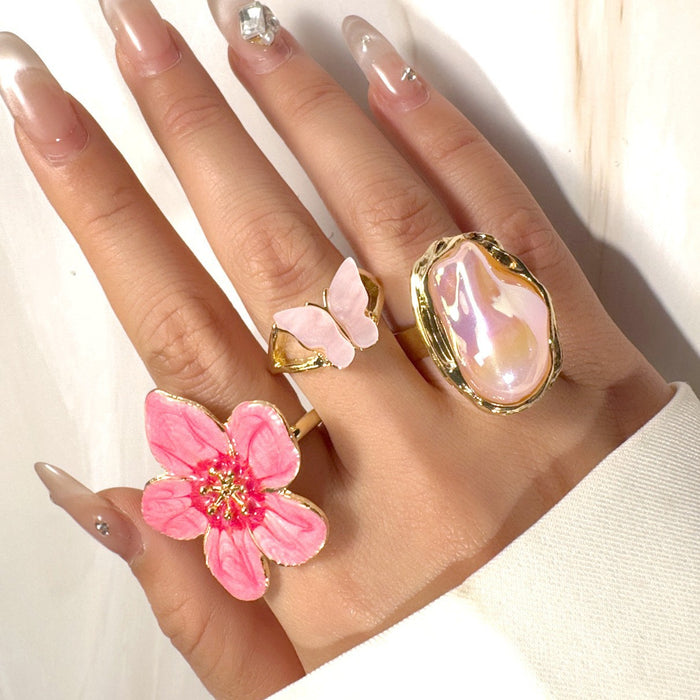 Wholesale Flower Pearl Ring Set – Fashion Accessory Dripping Oil Design MOQ≥5