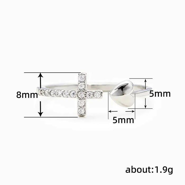 Wholesale Heart Cross Closed Ring for Women with Zircon Heart-Shaped Ring