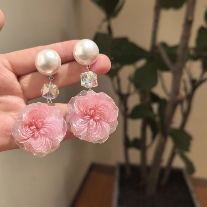 Wholesale Handmade pearl flower silver needle earrings