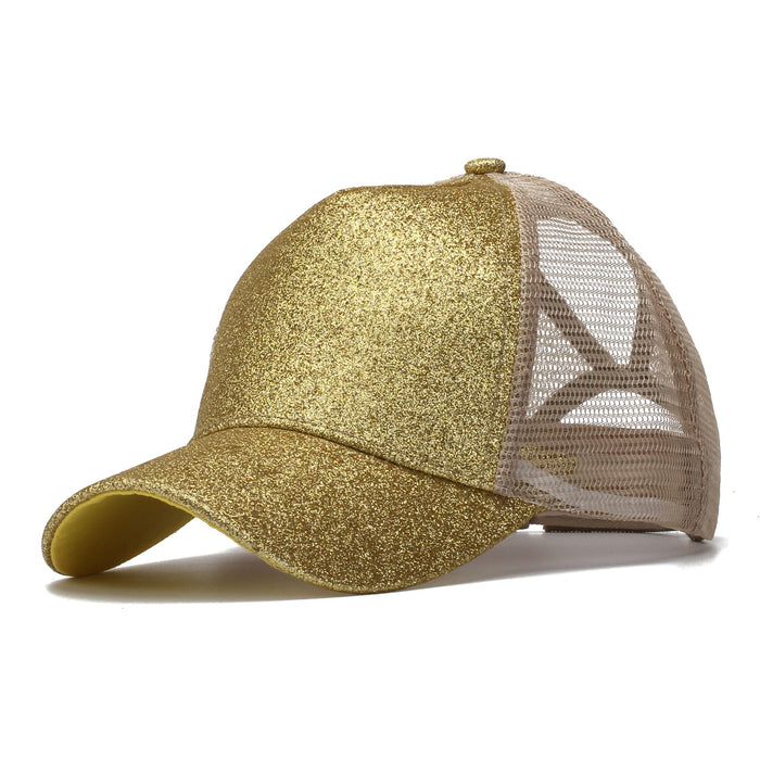 Wholesale Trendy Sequined Dacron Baseball Cap with Ponytail Hole - Breathable Mesh Sun Hat for Summer Outdoor Use