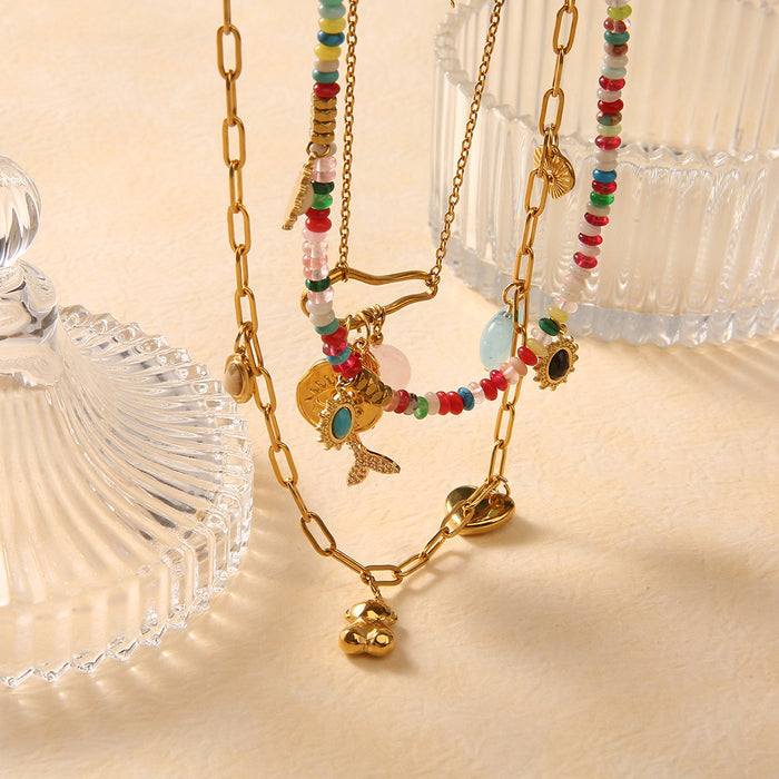 Wholesale Personalized original design stainless steel natural stone necklace with heart pendant matching