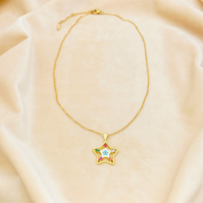 Wholesale Colorful Zirconium Star Necklace Titanium Steel JDC-NE-Mul003