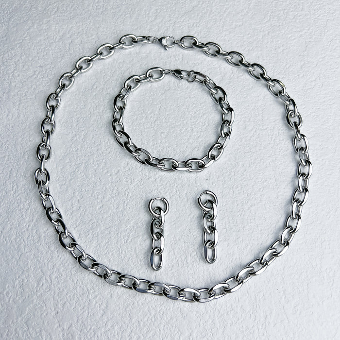 Wholesale Accessories: stainless steel jewelry,  simple thick chain,  titanium steel necklace,  bracelet,  earrings,  jewelry set