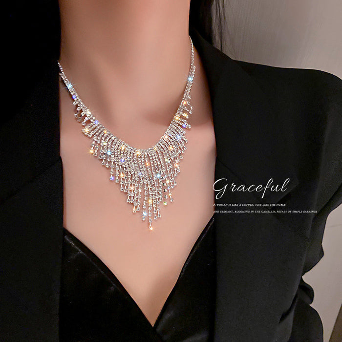 Wholesale exaggerated personality neck chain diamond tassel necklace Net necklace women