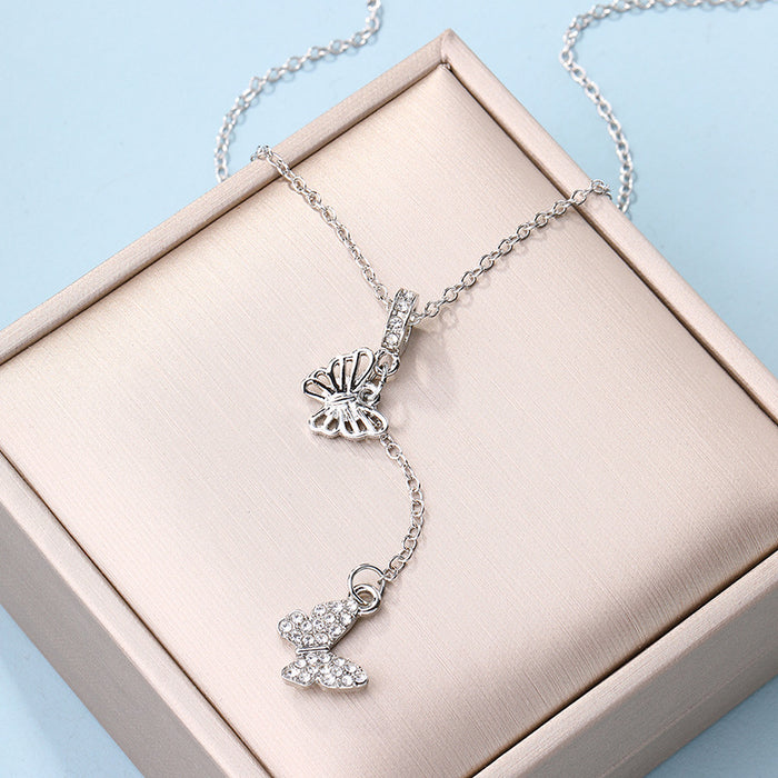 Wholesale Fashion jewelry, diamond studded necklace, versatile alloy butterfly pendant, simple chain accessory