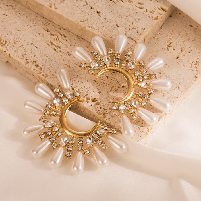 Wholesale Pearl Earrings for Women Inlaid with Rhinestones C-Shaped Earrings