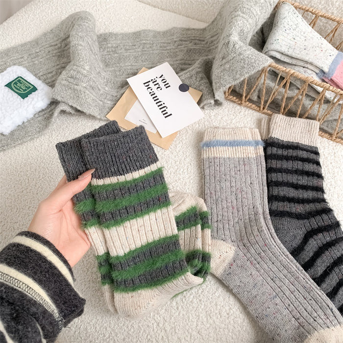 Wholesale Wool striped socks for children, contrasting colors, plush warmth, mid tube pile socks