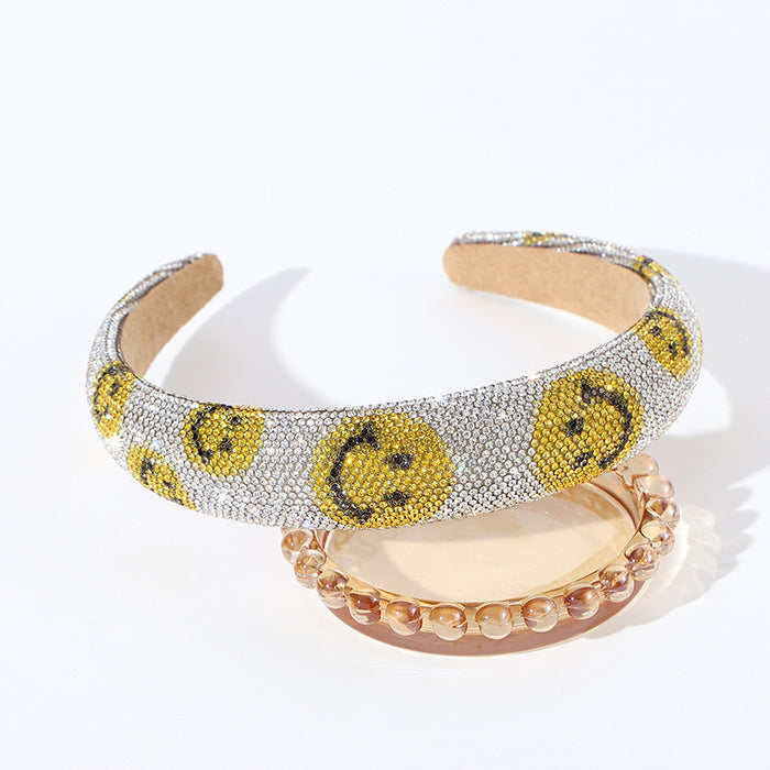 Wholesale Retro shiny starry rhinestone headband light luxury all-match smiley face hair accessories
