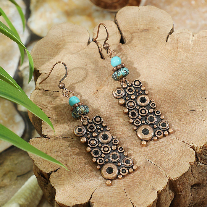 Wholesale Retro Bohemian Turquoise Tassel Earrings Zinc Alloy Fashion Accessory MOQ≥2