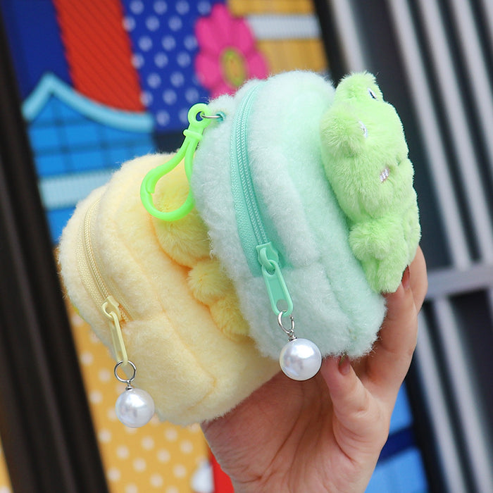Wholesale Trendy Plush Animal Backpack Coin Purse Light Green Zipper Pouch Gift