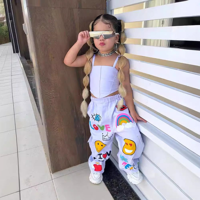 Wholesale Tube Top Suspenders Cartoon Print Pants Children's Suit JDC-CTS-YaYaMi001