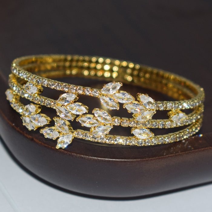 Wholesale Leaf Design Zircon Rhinestone Open Bangle Bracelet For Women Wedding Bridal Jewelry Accessory Everyday Wear
