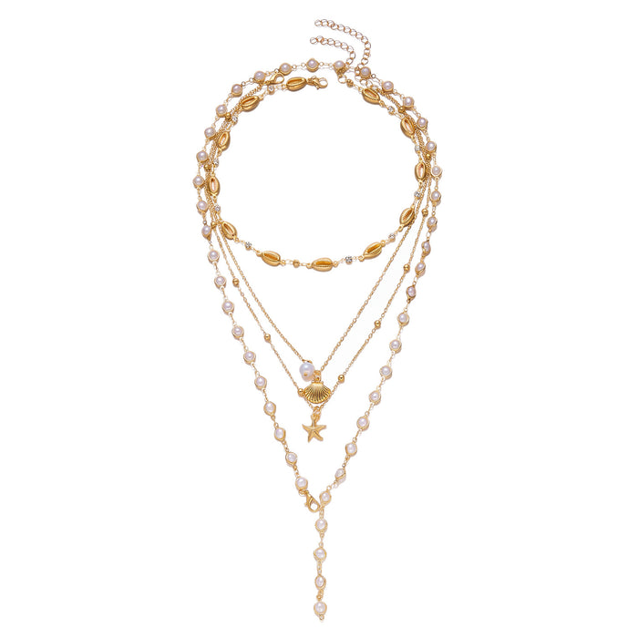 Wholesale Trendy Ceramic Layering Necklace Set with Ocean Shell Starfish