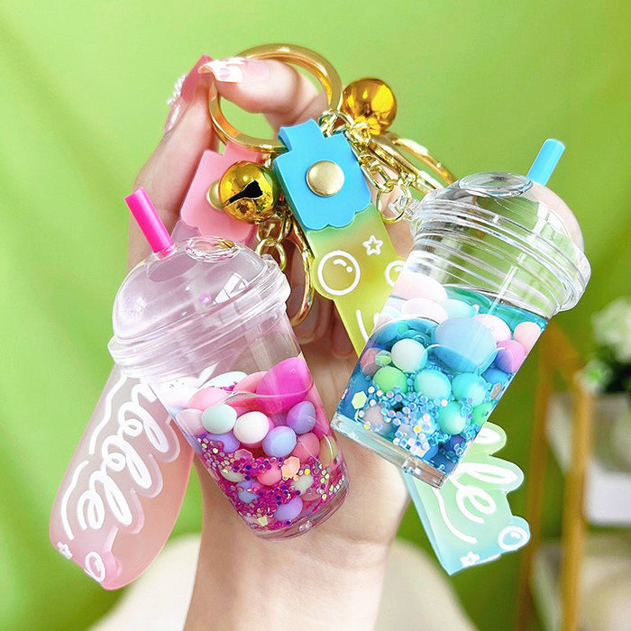 Wholesale Acrylic Luminous Oil Milk Tea Cup Keychain JDC-KC-YanG010