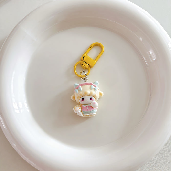 Wholesale Cute Resin Bow Lamb Keychain Cartoon Pink Bag Charm Fashion Accessory Gift For Girls