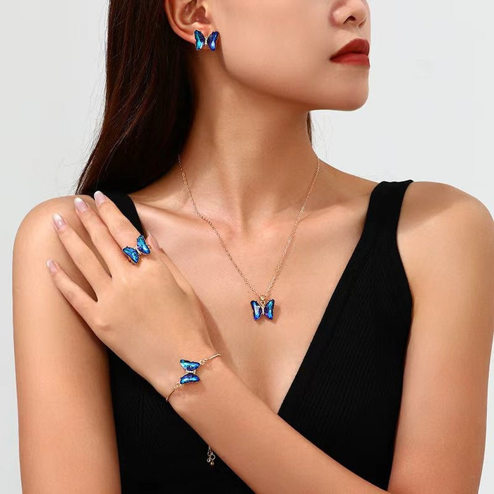 Wholesale Trendy Butterfly Jewelry Set Earrings Necklace Ring Alloy Fashion Accessory