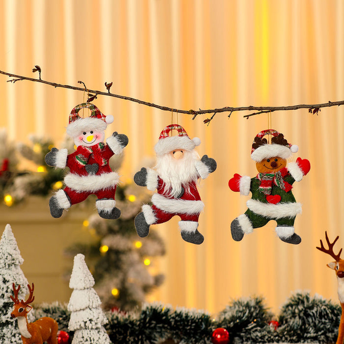 Wholesale Fabric Red and Green Dancing Pendant Hand-Raising Doll Pendant Christmas Tree Small Pendant Decoration