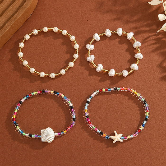 Wholesale Sea Star Shell Bracelet Set Summer Seaside Beach Colorful Rice Bead Pearl Bracelet