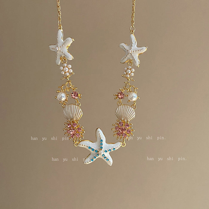 Wholesale Orange Starfish Necklace Colorful beaded Necklace