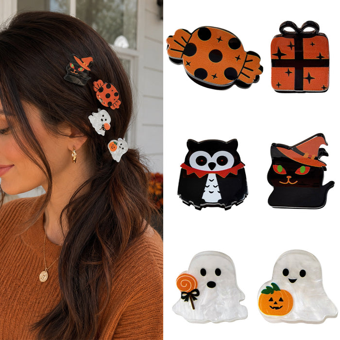 Wholesale Stylish  Hair Clips With Ghost Owl Pumpkin Black Cat Candy Designs Fabric Hair Accessory For Party And Gift Resale