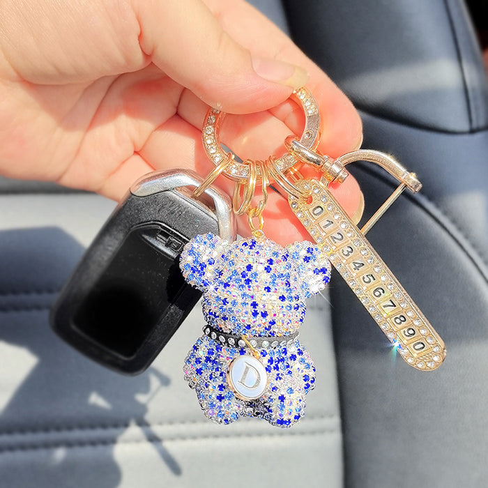 Wholesale Car Keychain Full Diamond Cartoon Violence Bear Key Chain Letter Cartoon Girl Key Pendant Gift